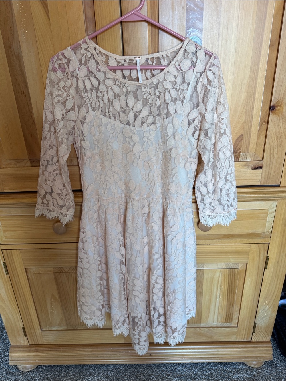 Free People Blush Lace Fit-and-Flare Dress